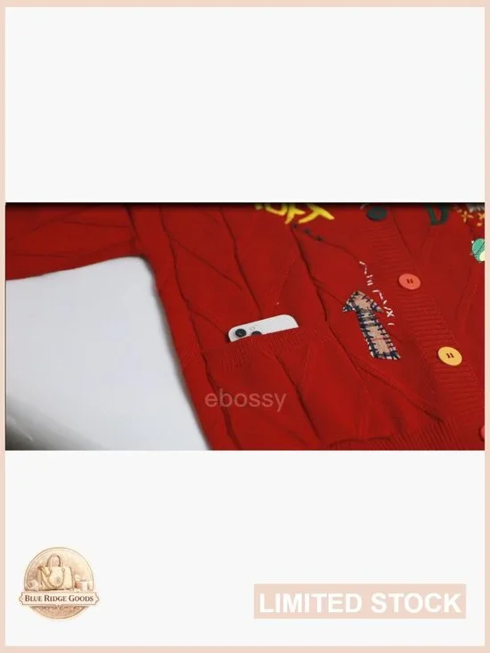 Chunky Knit Cardigan V-Neck Open Front Embroidery Loose Fit Y2K Chic - Picture 6 of 7